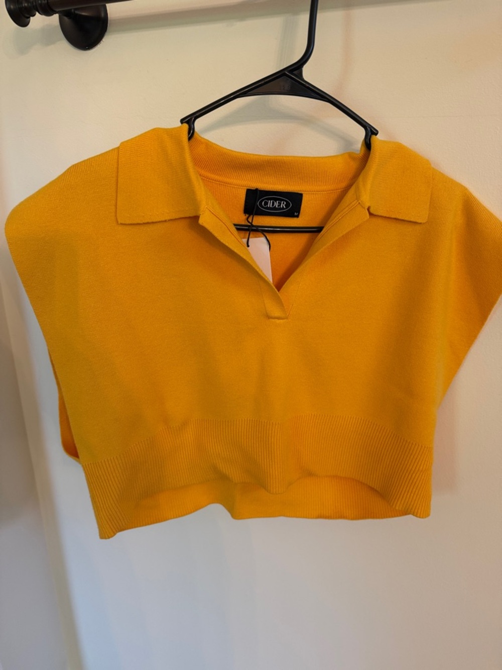 Cider Yellow Knit/sweater Polo Crop Top